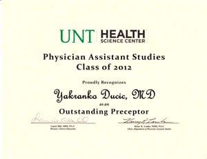 Physician Assistant Studies Class of 2012, Doctor Yadro Ducic.