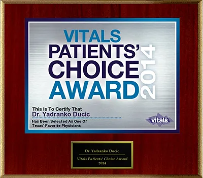 Vitals Patients' Choice award 2014, Dr. Yadro Ducic, One of Texas' Favorite Physicians 2014