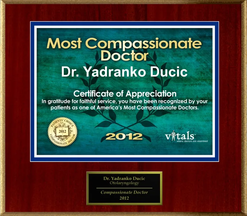 America's Most Compassionate Doctor in 2012, By Patients' Choice, Dr Yadro Ducic