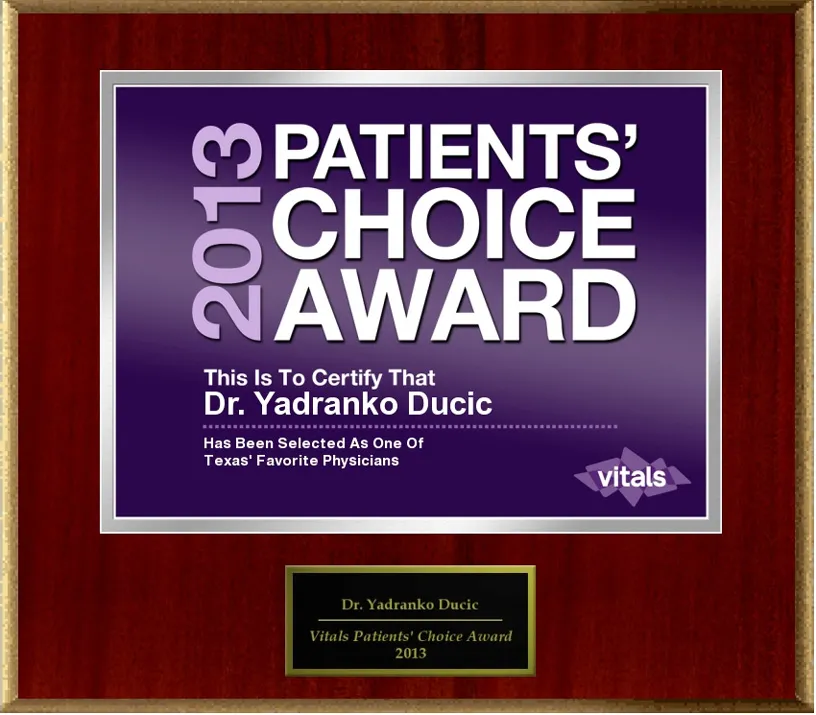 Patients Choice award, Doctor Yadro Ducic, 2013.