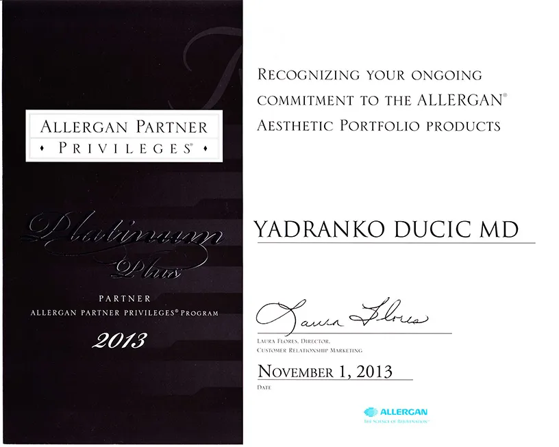 Allergan Platinum Plus Partner 2013, Doctor Yadro Ducic.